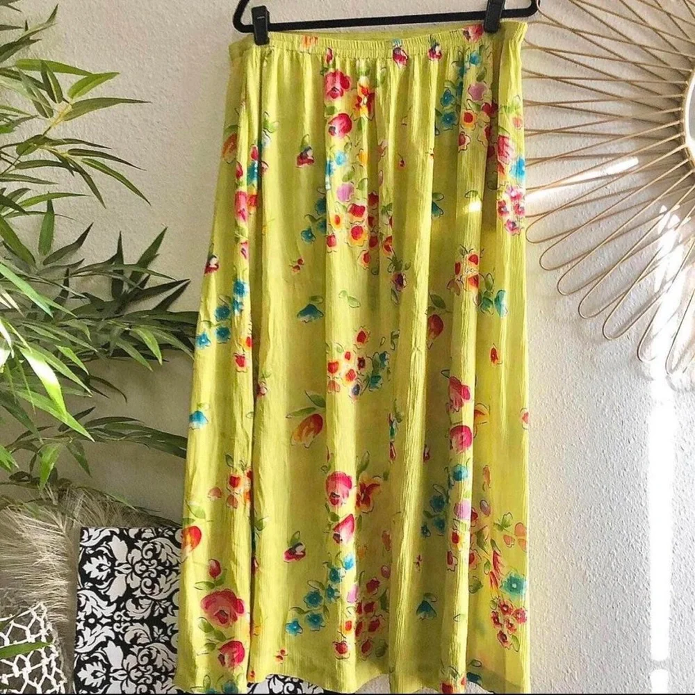 Vintage 90s 2000s Y2K Whimsy Festival Floral Yellow Fairy Cottagecore Maxi Skirt